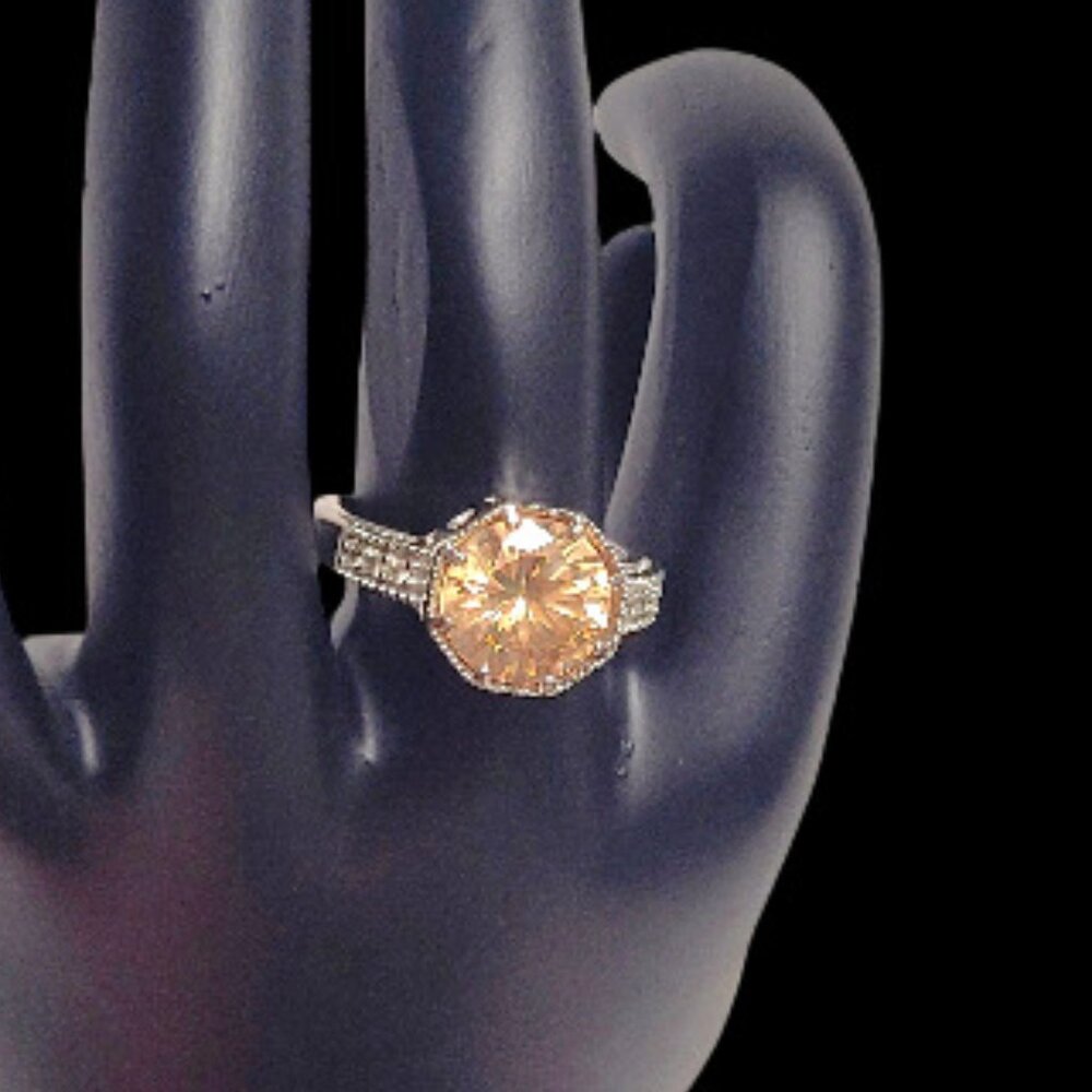 Peach Crystal Stone Octagon Ring